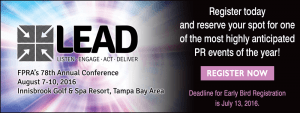 FPRA LEAD 78th Annual Conference, August 7-10, 2016, Innisbrook Golf & Spa Resort, Tampa Bay Area, deadline for Early Bird registration is July 13, 2016, Register Now button