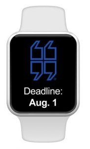 FPRA smartwatch showing "Deadline: August 1"