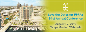 Save the Dates for FPRA's 81st Annual Conference, August 4 to 7, 2019, Tampa Marriott Waterside banner
