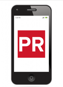 PR logo on a phone screen