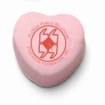 Pink candy heart stamped with red FPREF quotes logo