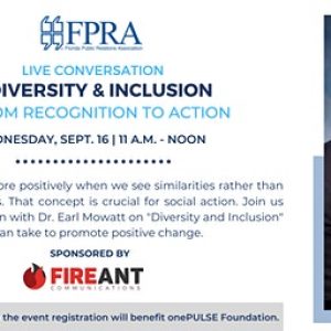 FPRA Live Conversation: Diversity and & Inclusion from Recognition to Action. Wednesday, September 16, 11 AM to noon presentation slide