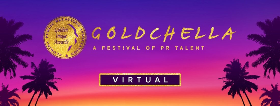 Goldchella A Festival of PR Talent banner, Virtual button