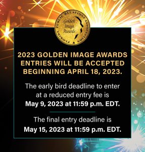 2023 Golden Image Awards entries will be accepted beginning April 18, 2023. The early bird deadline to enter at a reduced entry fee is May 9, 2023 at 11:59 p.m. EDT. The final entry deadline is May 15, 2023 at 11:59 p.m. EDT banner